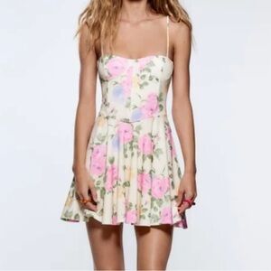 Zara Pink and Green Floral Mini Dress